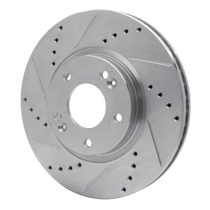 Hyundai Santa Fe Brake Rotor (1) - Front Left - R1 Concepts - Drilled & Slotted - Silver - `07-`09